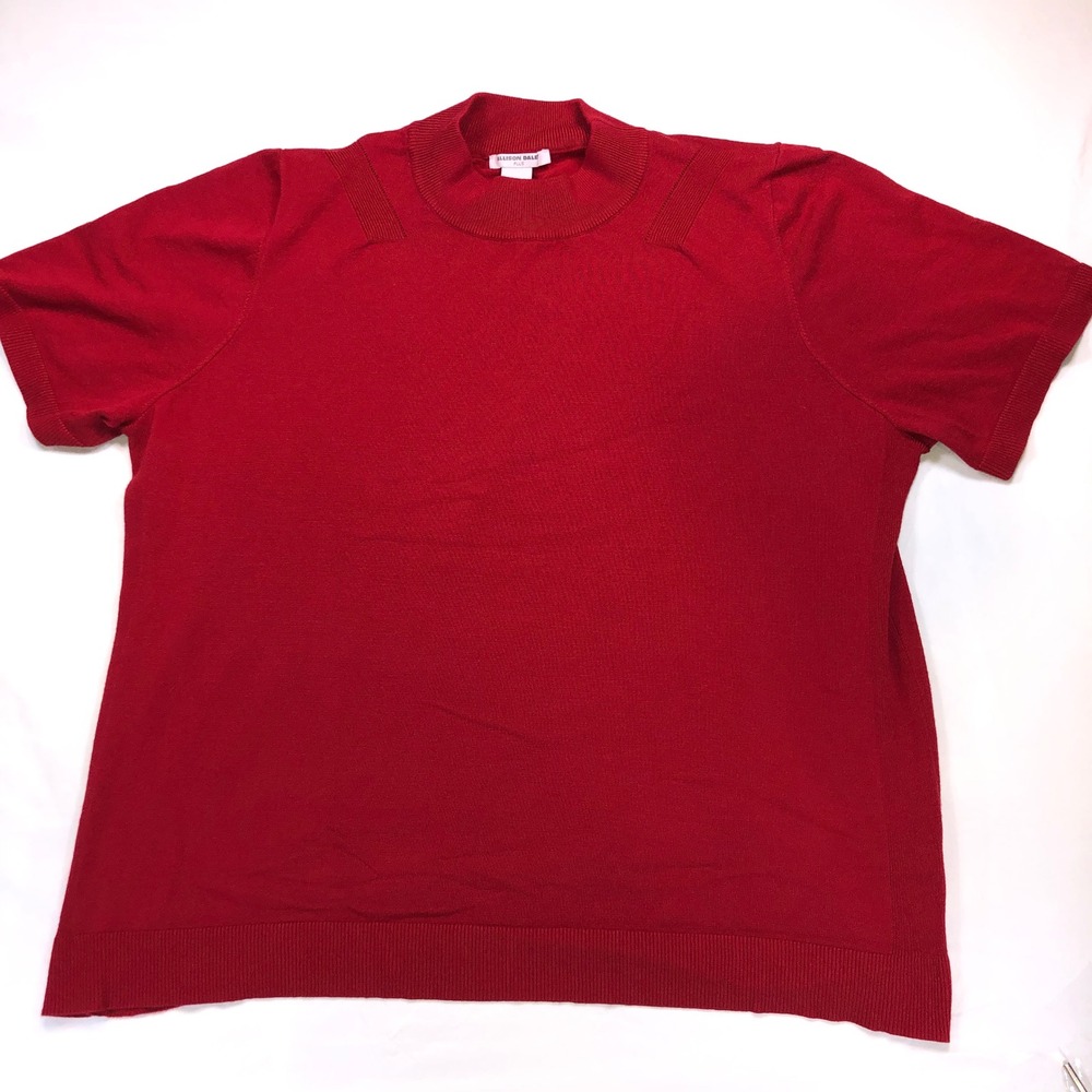 Allison Dale Plus Red Mock Neck Short Sleeve Knit Top Sweater 2X RN 58909